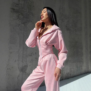 Nouvel ensemble décontracté deux pièces pour femme, style automne-hiver, couleur unie, avec capuche, respirant et écologique, streetwear - Product Image 4