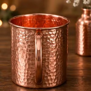 18oz Moscow Mule <b>Mugs</b> <b>Large</b> Hammered Copper Plating Cups Copper <b>Mugs</b> Moscow Mule With Brass Handle for Chilled Drinks - Product Image 6