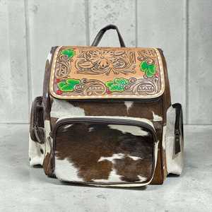 Mochila de Cuero Vacuno Repujado con Cierre de Cremallera, Diseño Casual Multifuncional, para Uso en Todas las Estaciones, Bolsa de Viaje - Product Image 1