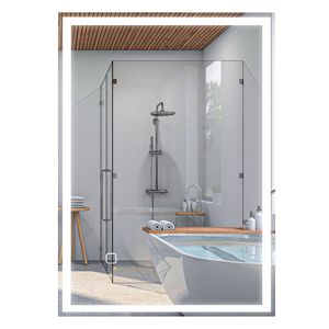 Specchio LED da Bagno 32x24 Pollici, Smart Touch Dimmerabile, Portatile con Cornice in Legno, Specchio per Trucco Personalizzabile in 3 Colori per Parete - Product Image 1