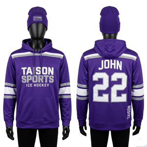 Sweat à capuche d'entraînement de hockey sur glace pour hommes, 320 GSM, polaire polyester premium, bleu sarcelle, noir, panneau contrastant blanc, sublimation, logo personnalisé - Product Image 3