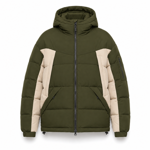 Factory Direct Hooded Puffer <b>Jacket</b> Cold Weather Quilted Padding Elastic Cuffs Custom Woven Patch Service Secure Zipper Pockets - Product Image 1