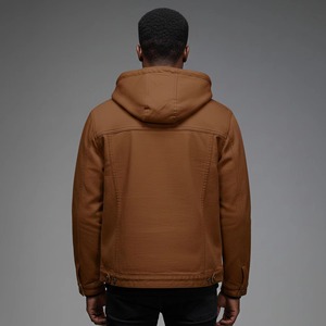 Chaqueta con Capucha de Mezclilla Marrón para Hombre, con Bolsillos, Corte Regular, Estilo Casual, para Otoño, Diseño con Costuras Resistentes al Viento - Product Image 5