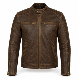 Wholesale High Quality Men's Coated Leather Waterproof Motorcycle <b>Jacket</b> <b>Vintage</b> <b>Biker</b> Style Winter Front Zipper Black Brown - Product Image 1