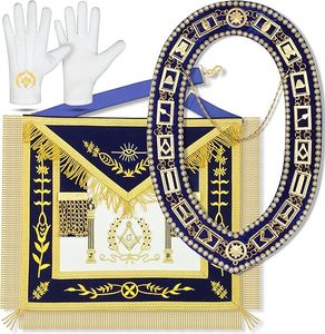 Tablier de Maître Maçon en Cuir d'Agneau Premium avec Broderie des Piliers Dorés, Collier à Chaîne et Gants - Broderie Premium - Product Image 1