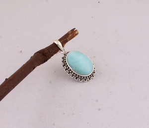 Pendentif vintage en argent sterling 925, collier en larimar naturel pour femmes, bijoux artisanaux faits à la main, fabrication artisanale - Product Image 4