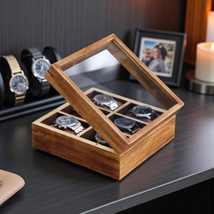 AHTE MANUEXPO Caja para Relojes de Madera de Mango UR-065, Organizador de Relojes con 12 Ranuras, Tapa de Cristal y Forro de Terciopelo - Product Image 4