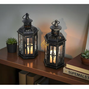 Black Color Powder Coated Metal <b>Lantern</b> <b>for</b> <b>Sale</b> Indoor and Outdoor Tabletop Wedding Decor Glass & Metal Luxury Candle Container - Product Image 5