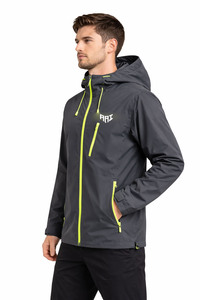 Men Hooded <b>Windbreaker</b> Jacket Waterproof Jacket – <b>Black</b> with Neon Zipper Detail for Wholesale Men's Jackets - Product Image 3