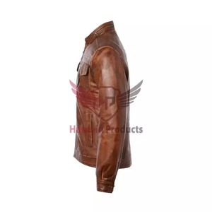 Chaqueta de Cuero Marrón Genuino para Hombre, Corte Ajustado, Estilo Motero, Cafe Racer, con Bolsillo con Solapa en el Pecho, Personalizada, Clásica, para Invierno - Product Image 2