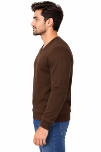 Suéter Premium para Hombre, Color Chocolate, Cuello en V, Clásico, Manga Larga, Tejido de Punto, Cuello Acanalado Elegante, Cálido - Product Image 3