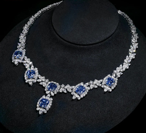 Colliers en argent sterling 925 avec diamants moissanite, colliers bleus et blancs à coupe poire et coussin, collier moissanite 89,02 ct - Product Image 4