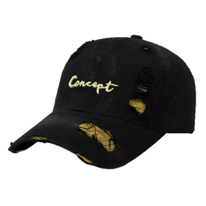 Gorra de Béisbol Negra Bordada Concept, 6 Paneles, Algodón Desgastado, Unisex, Ajustable, Estilo Urbano - Product Image 1