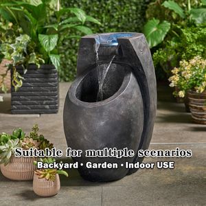 Fontana a cascata moderna da 21,5 piedi (6,5 m) per interni/esterni, a due livelli, da giardino/patio, design in pietra, da terra - Product Image 6