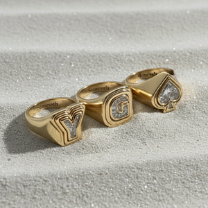 Bague de pinky à double sertissage avec lettres et diamants |   Diamants cultivés en laboratoire |   Bague personnalisée avec initiales |   Bijoux de fête en or massif 14 carats - Product Image 5