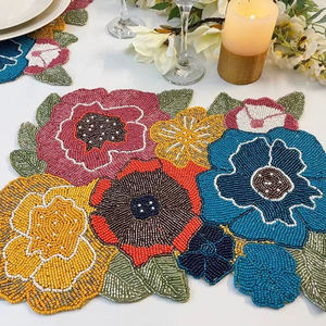 Mushroom Embroidered Luxury Eco-Friendly Beaded Coaster <b>Set</b> 4-Piece Handmade High Quality <b>Placemat</b> Pad Home Dining Table - Product Image 4