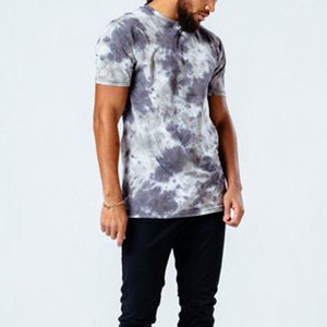 T-shirt pour homme à manches courtes tie-dye, col rond, décontracté, tricoté, coupe classique, gris et blanc à motifs, grammage lourd, personnalisé, effet délavé à l'acide - Product Image 3