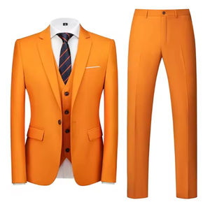 Ensemble de costume jaune ajusté pour homme, tenue de cérémonie trois pièces (gilet, veste, pantalon), couleur unie, anti-plis, en polyester - Product Image 2