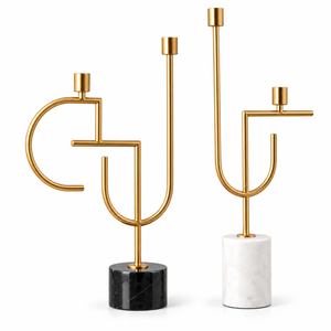Elegant Gold Metal T Light <b>Candle</b> Holder Set | Artistic <b>Marble</b> Base <b>Candle</b> Stands for Living Room Dining Table Home Decors Gifts - Product Image 1