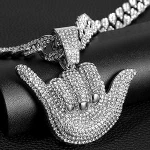 Collar con Colgante de Mano con Cubos de Hielo y Cierre de Moissanita, Estilo Hip Hop, para Uso Diario Unisex - Product Image 1