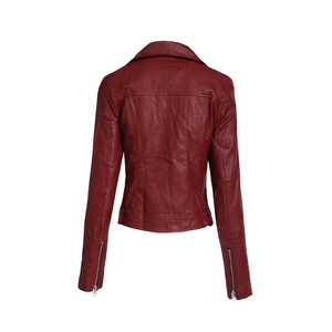 Veste moto en cuir PU rouge pour femme, manches longues, col montant, fermeture éclair, veste de motard, couleur unie, longueur courte, automne - Product Image 2
