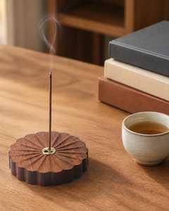 Brûleur d'encens en bois de style arabe avec plateau en bois et insert en laiton pour usage religieux, support décoratif toutes saisons - Product Image 6