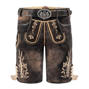 Shorts Lederhosen en cuir véritable pour hommes, traditionnels bavarois, brodés, pour l'Oktoberfest allemand, avec ceinture - Product Image 1
