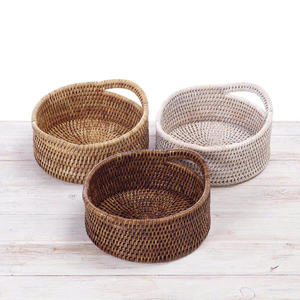 Plateau rond en rotin naturel tissé, écologique, rustique, pour le rangement et la décoration de la maison, du salon, de la chambre, de l'hôtel, OEM ODM - Product Image 6