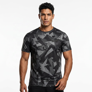 Men's Black <b>Geometric</b> Print Short Sleeve T-<b>Shirt</b> Quick Dry Sporty O-Neck Regular Fit 100% Polyester Knitted - Product Image 5