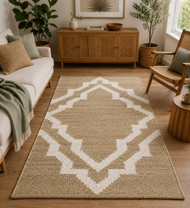 Handwoven Jute Area Rug Moroccan Geometric Pattern Natural Flat Weave Rug Boho Farmhouse Living Room Carpet - Product Image 3
