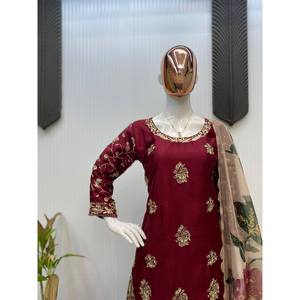 Salwar Kameez de Seda Negra de Diseño LG para Fiestas con Dupatta, Conjunto de Top y Pantalón, Talla L - Product Image 3