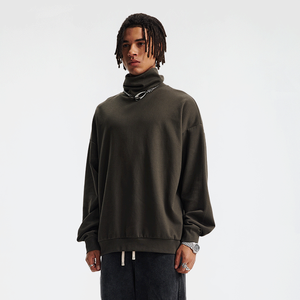 <b>Men's</b> Olive Green <b>Turtleneck</b> Pullover <b>Sweater</b> Oversized Fit Knitted Solid Color Regular Sleeve Autumn Wear - Product Image 4