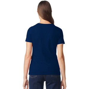 Camiseta de Cuello en V para Mujer, Azul Marino, Algodón Suave, Informal, Manga Corta, Cómoda, Básica, Personalizable, Venta al Por Mayor para Damas - Product Image 3