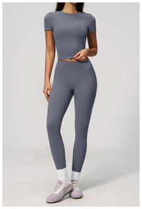 Ensemble de yoga 2 pièces pour femme, nouvelle collection, tendance, épaules dénudées, taille haute, en Spandex/Nylon, respirant, le plus vendu - Product Image 3