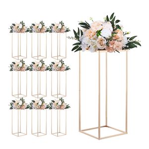 Set di 10 Colonne Decorative per Fiori da Matrimonio, 60 cm di Larghezza, in Metallo Laminato Dorato, Supporti Rettangolari per Composizioni Floreali - Product Image 1