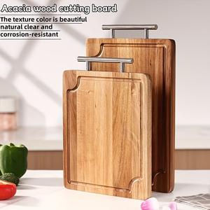 Juego de tablas de cortar de alta resistencia con mango de acero, ranura profunda para jugos, superficie apta para cuchillos, ideal para cortar y servir a diario - Product Image 4