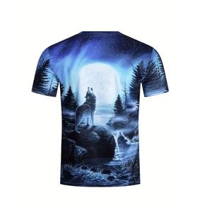 Conjunto de Camiseta y Pantalones Cortos con Estampado de Lobo para Hombre, Diseño de Bosque Nocturno Sublimado, Ropa Urbana de Dos Piezas, Conjunto Personalizado de Poliéster - Product Image 6