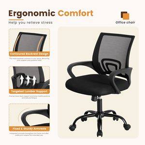 Silla Ergonómica de Oficina y Gaming con Respaldo Medio, Soporte Lumbar, Modo de Balanceo, Altura Ajustable y Reposabrazos Fijos - Product Image 4