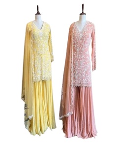 Ensemble Salwar Kameez brodé trois pièces pour femmes, tenue traditionnelle indienne et pakistanaise pour mariage, en soie, longueur cheville, coupe ample - Product Image 3