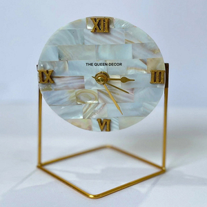 Premium Quality Fancy Vintage Style Table <b>Clock</b> Stainless Steel And Mop Metal Gold Finished Home Office Decorations Desk <b>Clock</b> - Product Image 1