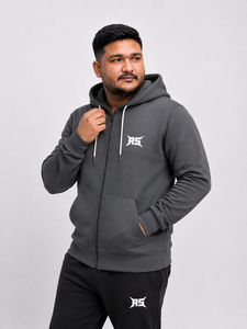Men's Full-Zip Fleece Hoodie with Silk Screen Printed Custom Logo Breathable Cotton-Polyester <b>Fabric</b> Casual Sportswear - Product Image 4