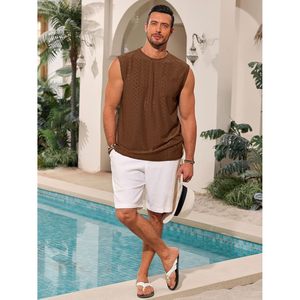 2025 hommes sans manches débardeurs décontracté creux tricot T-Shirts poche été plage Hippie haut Hip Hop musculation Style capuche - Product Image 4