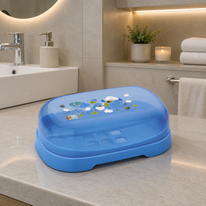 Blue Plastic <b>Soap</b> <b>Dish</b> <b>With</b> <b>Lid</b> Waterproof Bath Accessory Modern Design - Product Image 1