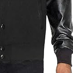 Chaqueta Varsity Unisex de Invierno con Cuello Alto, Parches Frontales con Logotipo, Capucha, 100% Lana, Estilo Urbano, Color Negro - Product Image 3