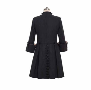 Women's <b>Black</b> Vintage Wool Long Coat Mandarin Collar Button Front Winter <b>Overcoat</b> - Product Image 2