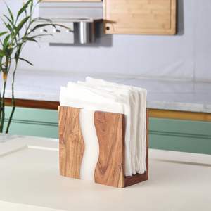Porte-serviettes en bois d'acacia et résine époxy transparente pour table, organisation rustique de serviettes pour comptoirs de cuisine - Product Image 4