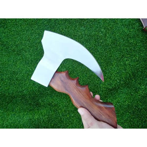 Couteau à pizza Burraq personnalisé fait main en acier au carbone, lame type hache Tomahawk, manche en bois de rose, étui en cuir, pour camping, extérieur, usage industriel, Fête des Pères - Product Image 2