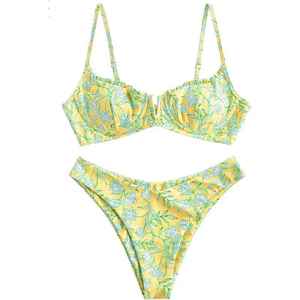 Women's Beach Wear Sublimation Print High Cut <b>Bikini</b> <b>Set</b> Wired Two Piece Swimsuit OEM Service Nylon Cotton Quick Dry - Product Image 2