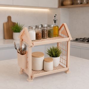 House-Shaped Double Tier Durable <b>Plastic</b> Storage Rack Organizer for Kitchen Modern Minimalist Multifunctional <b>Shelf</b> Side Pocket - Product Image 2