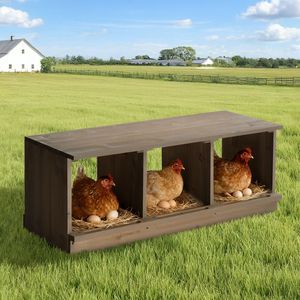 Nido in Legno per Galline Ovaiole, 3 Scomparti, Grigio, per Galline, Galline Ovaiole e Anatre - Product Image 5
